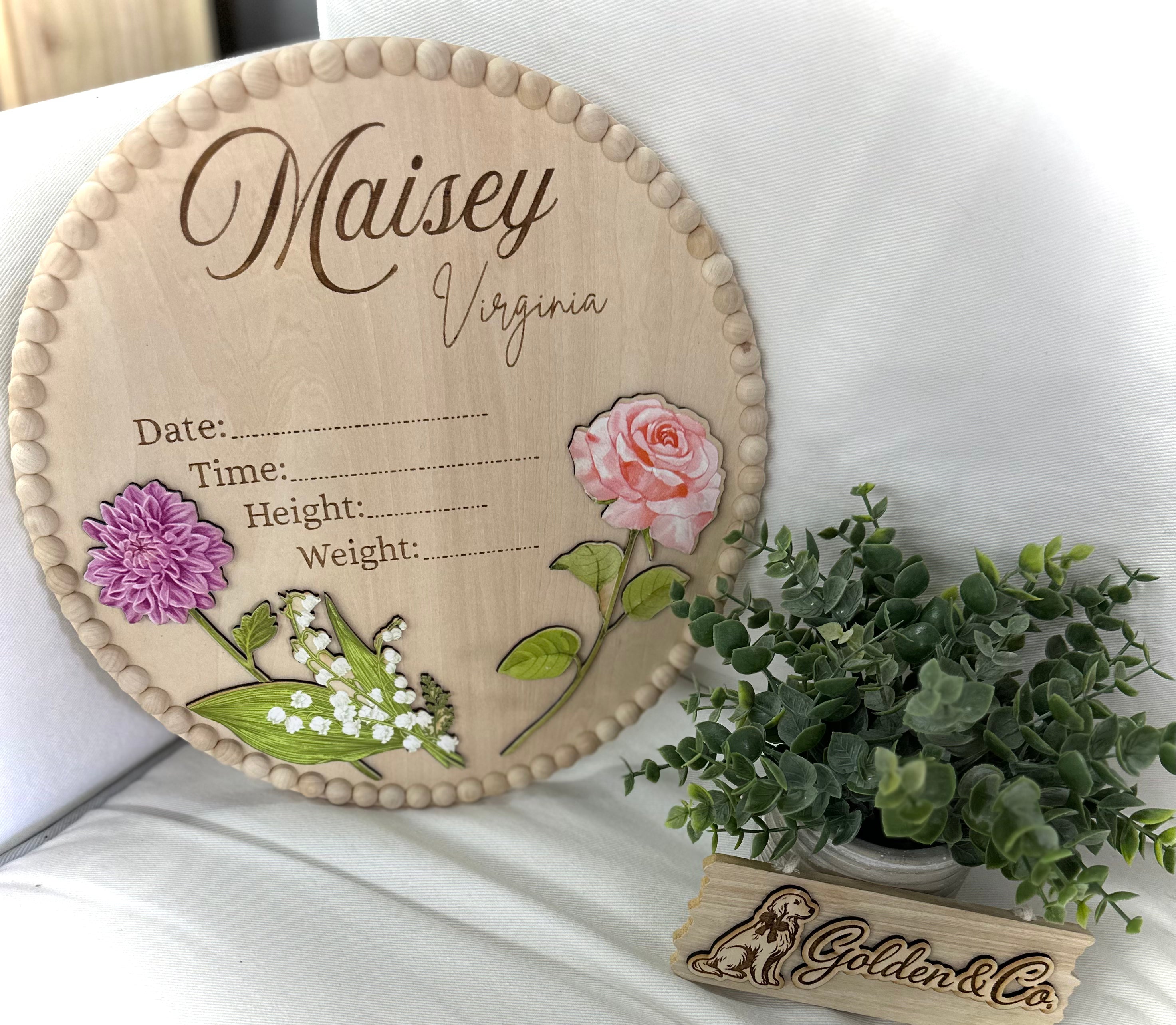 Personalized Floral Birth Stat Sign